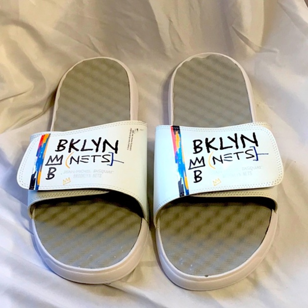 Men’s iSlide Sandals Size 12 White Brooklyn Nets 2022/23 City Edition